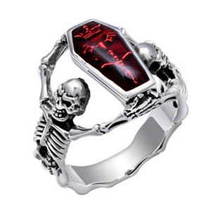 Vintage punk schedel ring mannen hiphop verlovingsring mannelijke mode rode zirkoon ringen voor vrouwen sieraden zilveren kleur ringen G1125