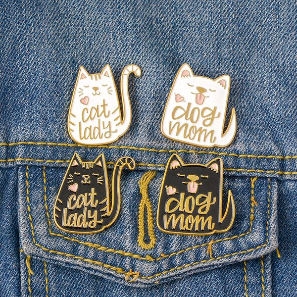 Broches Prendedores para Mujeres Vintage Estilo Punk Perro Mamá Gato Dama Metal Kawaii Esmalte Pin Insignia Botones Broche Camisa Chaqueta de mezclilla Bolsa Decorativa para hombres al por mayor