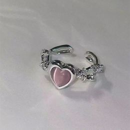 Anillos de corazón punk de punk vintage para mujeres rosa ópalo de durazno anillos abiertos para mujeres nuevos compromiso gótico regalo de boda 2024