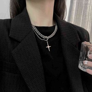 Vintage Punk Titanium Staal Star Cross Hanger Ketting Mode Hip Hop Rock Cubaanse Collier Dames Mannen Sieraden Gift G1206