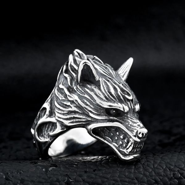 Vintage Punk viento Lobo Toro 14 K anillo de oro blanco lagarto máscara espartana anillos Rock Hip Hop anillo para hombre joyería gota