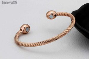 Bracelet magnétique Vintage en cuivre pur Bracelet en cuivre massif Guérison Bracelet de puissance énergétique saine Chaîne torsadée pour femme L230704