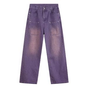 Vintage paars gewassen om oude CP baggy jeans klassiek All-match vaste kleur rechte pijlen rechte pijpen brede pijpen mannelijk stapel gevoel van casual broek ins te maken