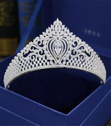 Vintage Queen Crown Zircon Tiara Boda para diaderros de novia de novia Accesorios para el cabello Rhinestone Joya Headpecis Band Tadle Dress Hair8721170