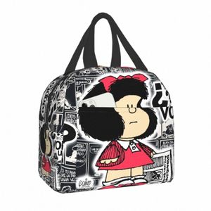 Vintage Quino Comic Mafalda Sac à lunch isolé pour femmes Portable Carto Mang Refroidisseur thermique Boîte à lunch Bureau Pique-nique Voyage A26I #