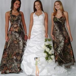 Vintage Realtree Camo Bruidsmeisjesjurken 2020 Modest Halter Stain backless Outdoor Beach Country Camo Maid of Honor Wedding Party 294f