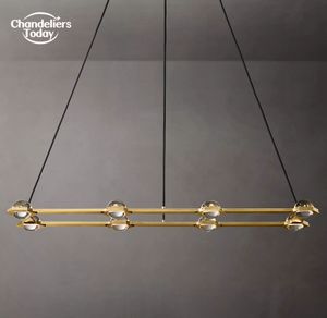 Vintage rechthoekige kroonluchters moderne LED-kristalmessing hanglamp voor eetkamer woonkamer keukeneiland hangende lampen glans