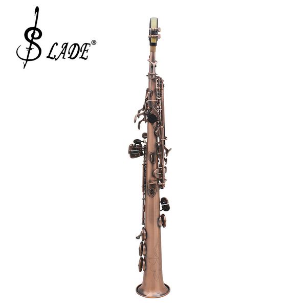 Saxophone droit soprano Bb en laiton rouge Vintage, saxophone droit en laiton rouge de haute qualité