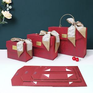Boîte-cadeau à main rouge Vintage, boîte vide, cadeau de demoiselle d'honneur de mariage, boîtes pliantes créatives