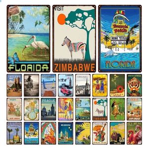 Vintage Retro Abstract Zimbabwe Florida City Metal Tin Sign Thailand Tourism Landscape Colorfy Iron Poster Anti-Fading Decor Gepersonaliseerde metalen tekens 30x20 W01