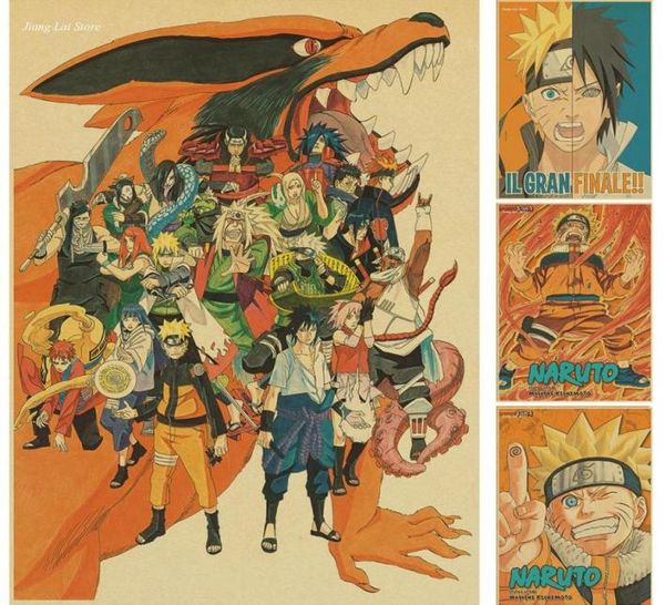 Affiche d'anime d'anime rétro vintage affiche anime uzumaki naruto affiche luffy recherché une pièce barre de bar à la maison autocollant mural 9140087