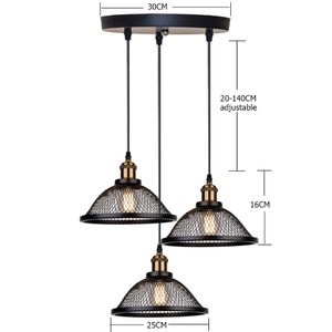 Vintage retro zwarte ijzeren net-kooi keuken hanglamp E27 LED hanglamp armatuur voor slaapkamer woonkamer restaurant