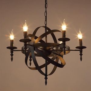 Vintage rétro bougie pendentif lumières luminaire en fer forgé Lof américain salon El lampe suspendue Bronze Luminaire navire Lamps2018