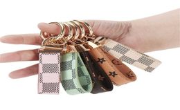 Vintage Retro Check Plaid Key Ring Keychain PU Leer Handtas Purse Lanyard Backpack Hangtag Handheld riem met metalen cirkel CLI3457745