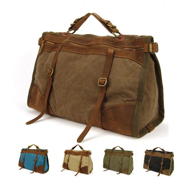 Vintage Retro militar Lona Cuero hombres bolsos de viaje bolsas de equipaje hombres fin de semana Bolsa Bolsas de lona durante la noche totalizador Ocio M314 # 240104