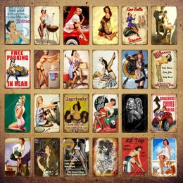 Vintage Retro Sexy Lady Pin Up Girl pintura carteles de estaño cartel de Metal pegatina de pared Bar cafetería Club decoración del hogar YI-076272k