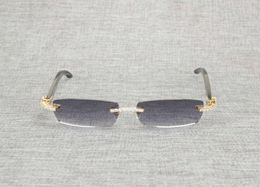 Vintage strass noir blanc corne de buffle lunettes de soleil sans monture hommes bois lunettes de soleil monture en métal nuances pour été Club lunettes 1269502