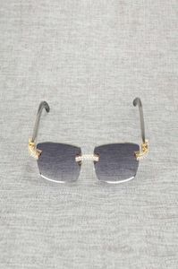 Vintage strass noir blanc corne de buffle lunettes de soleil sans monture hommes bois lunettes de soleil monture en métal nuances pour été Club lunettes 9642239