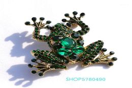 Vintage strass grenouille broche couleur verte femmes cristal poitrine broche dame Corsage manteaux fête ornements classique bijoux Luxury14081858