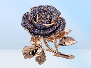 Vintage Rhinestone Rose broche Gold vergulde cystal Rose Pins For Party Wedding Gifts Fashion Jewelry Retail Whole3787012