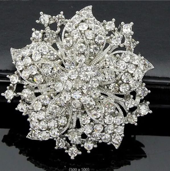 Vintage-rhodium argenté plaqué des strass de cristal de fleur de cristal d'invitation de mariage broche ll