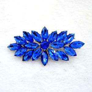 Broche Vintage en verre bleu Royal plaqué argent rhodié, Marquise en cristal diamant, broche de fête de bal, cadeaux