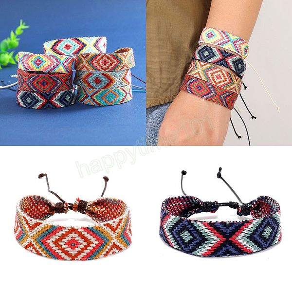 Vintage losange Plaid tissu Bracelet femmes hommes fait à la main ethnique bohême Boho amitié Bracelet pour femmes bracelets bijoux