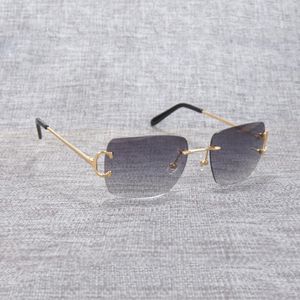 Vintage Rimless Square C Wire Sunglasses Men Oculos Shade Diamond Couture Métal Fime de gafas ovale Femmes pour la plate-forme Drive 269R