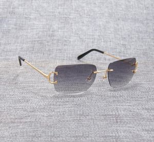 Vintage randloze vierkante C draad zonnebrillen mannen oculos schaduw diamant snijden metalen frame ovale gafas vrouwen voor strand rijden4014323