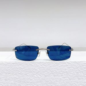 Lunettes de soleil Vintage sans monture, verres bleus en métal argenté pour hommes, lunettes d'été, gafas de sol Sonnenbrille UV400, avec boîte