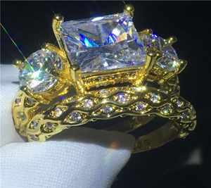 Vintage Ring Set Threestone Diamond CZ Sona Stone 925 Sterling Silver Anniversary Wedding Band Ring For Women Men Finger Jewelry8785121