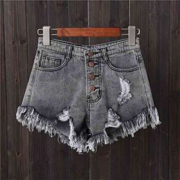 Vintage Ripped Hole Fringe 5 Couleurs Denim Shorts Femmes Casual Jeans Coréen Summer Girl 210719