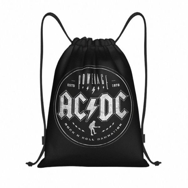 Vintage Rock AC DC Cordon Sac à dos Femmes Hommes Sport Gym Sackpack Portable Heavy Metal Music Band Shop Sac Sack d2QJ #
