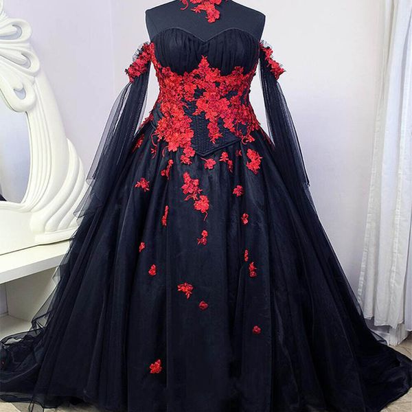 Vintage Rock Gothique Robe De Mariée 2023 Noir Avec Dentelle Rouge Une Ligne Grande Taille Église Nouvelle Collection Boho Chic Femmes Robe De Mariée Élégant Hippies Robes De Novia