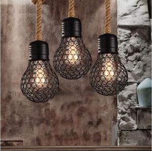 LOFT BULB Vorm touw hanglampje licht metalen kooi hangende verlichting industri￫le droplight voor restaurantbar koffiekamer decortion