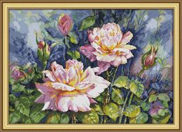 Vintage Rose Flowers Scenery Home Decor Schilderijen, Handgemaakte Cross Stitch Borduurwerk Handelsets Geteld Afdrukken op Canvas DMC 14CT / 11CT
