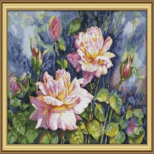 Pinturas decorativas para el hogar con paisajes de flores rosas vintage, bordados de punto de cruz hechos a mano, conjuntos de costura, impresión contada en lienzo DMC 14292x