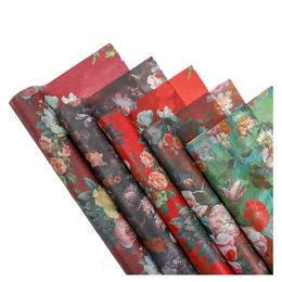 Pintura al óleo de rosa vintage de tela no tejida ramo de flores grandes papel de envoltura impermeable papel 4 yardas 240423