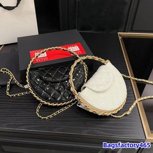 Sac à tarte rond vintage pour femme, mini sac de maquillage de styliste, 20 cm, anneau en métal, cuir verni, diamant à carreaux, sac à main de luxe, pochette de soirée, sac banane, valise porte-cartes