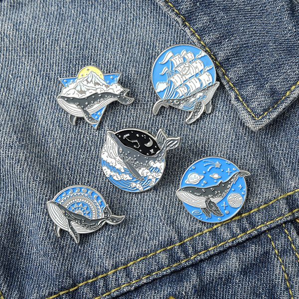 Vintage forme ronde baleine bateau émail broches broche pour femmes mode robe manteau chemise Demin métal drôle broche broches badges promotion cadeau nouveau design