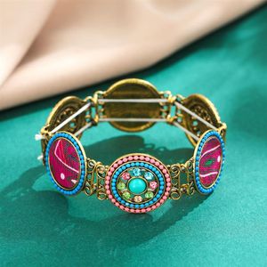 Bracelet de Style rond Vintage avec strass colorés, bande élastique, creux en acrylique, pour femmes et hommes, bijoux 206t