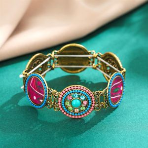 Style rond vintage avec bracelet élastique en strass coloré Bracelet en acrylique creux pour femmes hommes Jewelry198l