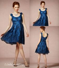 Vintage Royal Blue Bridesmeisje Jurk Bescheiden Korte Backless Wedding Party Toga Formele Maid of Honor Dress