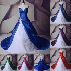 Vintage Royal Blue met witte trouwjurk 2023 Elegant A Line Gothic Lace Country Wedding Toga's Corset Pleat Garden Bridal Vestidos de Novia Robe de Mariee Femme