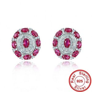 Vintage Ruby Diamond Stud Earring 925 Sterling Silver Engagement Bruiloft oorbellen voor vrouwen Bridal Statement Party sieraden