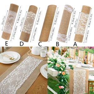 Vintage Rustic Natural Hessian Linen Jute Burlap Roll Table Runner Wedding Banquet Party Verjaardag Kerststoel Tafel Huisdecoraties Accessoires