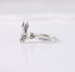 Vintage S925 Sterling Silver Ring Inter Forest Series Forest Rabbit Head Nostalgic Tide Men039s and Women039s couples ring5398746