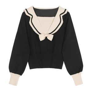 Vintage Sailor Collar gebreide trui vrouwen herfst elegante casual lange mouw preppy stijl breien jumpers dames tops 210515