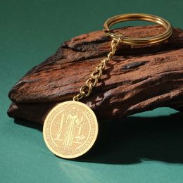 Vintage Saint Benedict Medallion Keychain Catholic San Benito Médaille Pendante Chaîne Key Bijoux en acier inoxydable