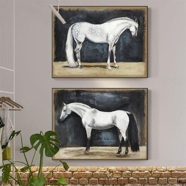 Póster Vintage de caballo saudí, pintura en lienzo de animales modernos, impresiones de caballo, imagen artística de pared para decoración para sala de estar, Cuadros sin marco 258Q